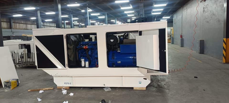 FG Wilson 250 kVA soundproof diesel generator with its service doors open