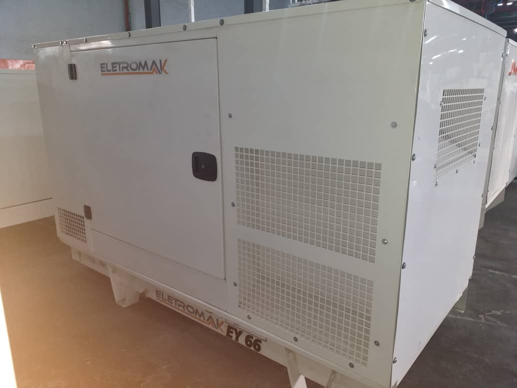 Eletromak 60 kVA diesel generator in a white soundproof canopy